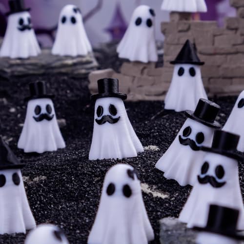 Mini Ghost Figurines Set - 4 Spooky Cute Halloween Decorations, 60 Pieces, Variations Included