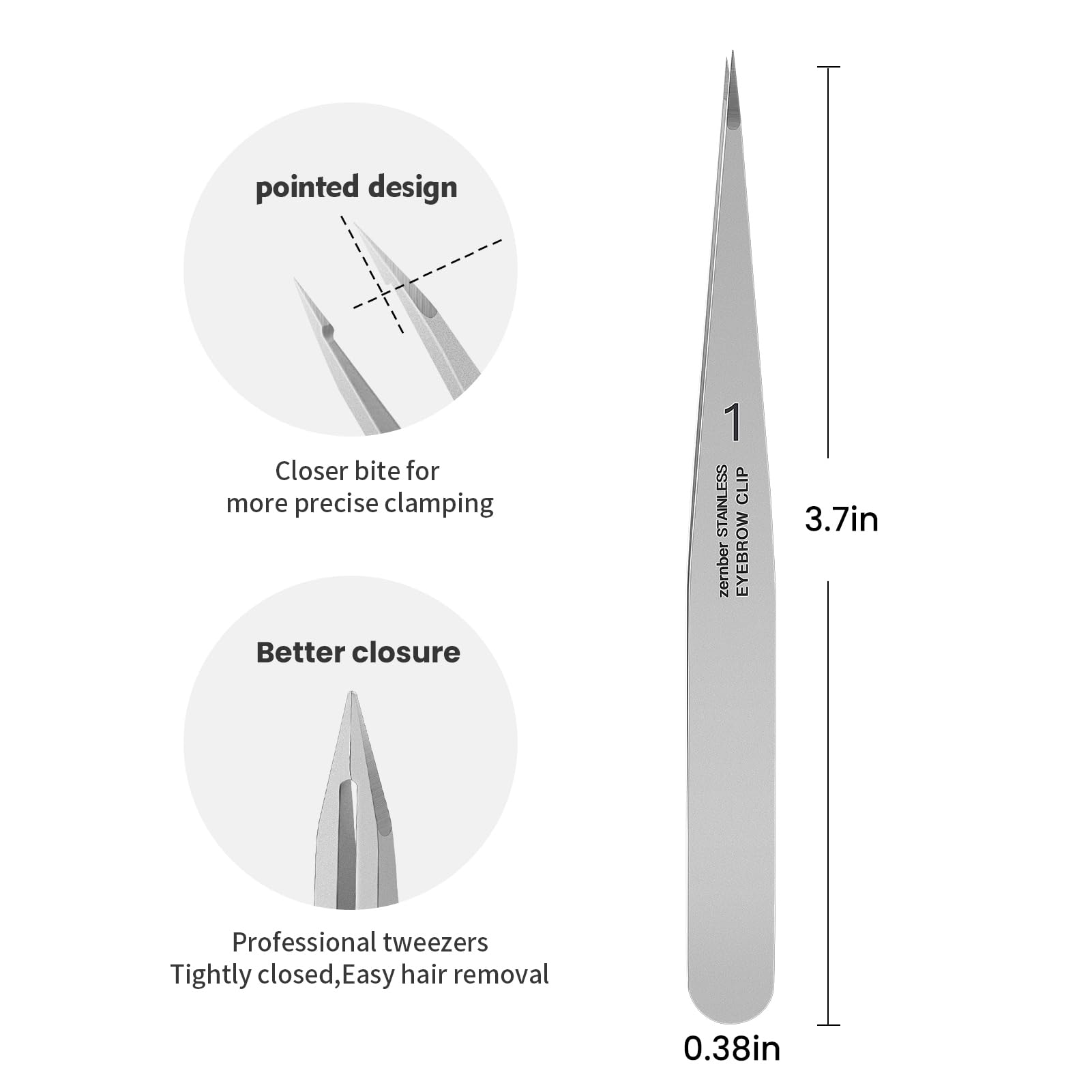 ZERNBER Pointed Tweezers for women Facial hair, Precision Tweezers for Eyebrows, Chin Hair，Ingrown Hair, Splinters, Glass Removal（Silver）