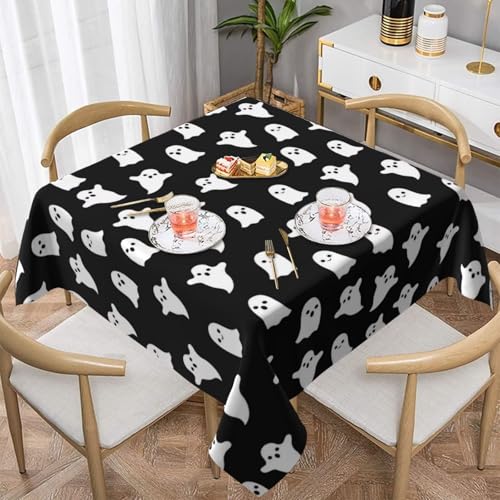 Halloween Ghost Tablecloth Square 54x54 Inch Spooky Farmhouse Decor - Black