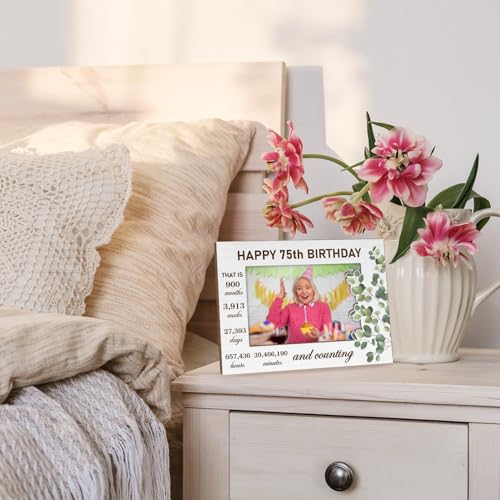 Eucalyptus 75th Birthday Photo Frame - 4x6 Table Decor Gift for Grandma Grandpa