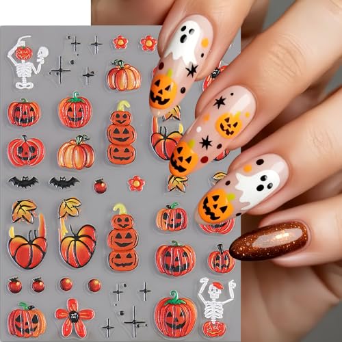 Halloween Nail Art Stickers Set - Ghost Pumpkin Spider Web Bat & Fall Leaves - Style04