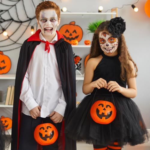 2 Pack Plastic Pumpkin Trick or Treat Buckets with Handle - Halloween Candy Baskets