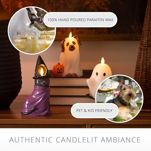 Halloween Ghost Dog Flameless Flickering Candle - 4.1x6 Inches, Safe LED Decor