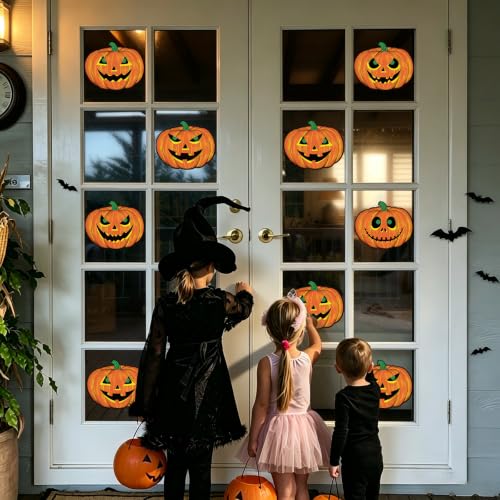 Halloween Pumpkin Cardboard Cutouts Set - 12 Large Decorations with Jack-o-Lantern Faces - Pumpkin Variation