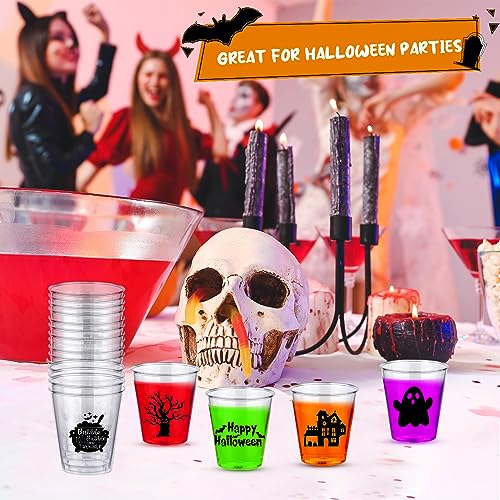 Halloween Plastic Shot Glasses Set - 108 Clear Disposable Cups with Spooky Designs