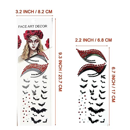 Halloween Bat Face Tattoos & Rhinestone Face Gems Set - Bats Variation