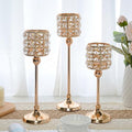 Gold Crystal Candle Holder Set of 3 Wedding Table Centerpieces - Elegant Tealight Holders