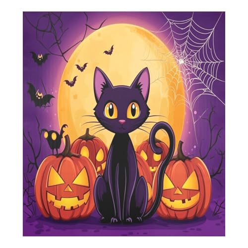 Halloween Pumpkins Cat Dishwasher Magnet Cover Bats Spider Web Full Moon - Magnetic Kitchen Decor - 23x26 inch - Pumpkin Cat Variation