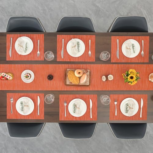 Orange Set of 6 Placemat for Dining Table - 17x12 Inch Waterproof PVC