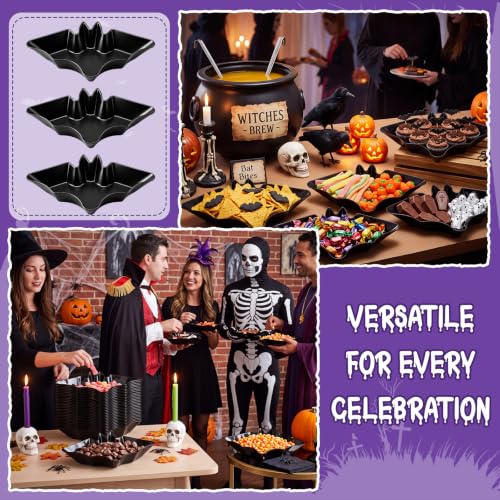 Halloween Candy Bowls Set - Black Bat Shaped Plastic Serving Trays, 24 Pieces - Variation: Bat Shape / Black / 24