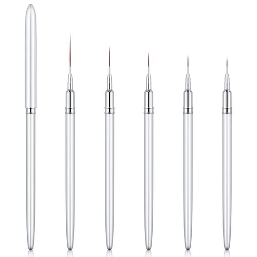 Eptbsdu 5PC Nail Art Brush Set - Long Lines, Liner, UV Gel Polish, Metal Handle, Sizes 7/9/11/15/25mm