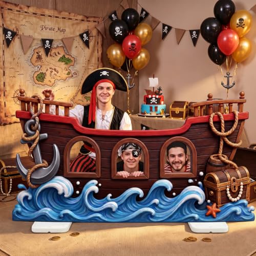 Pirate Ship Cardboard Cutout Stand Up - 4.4 ft Nautical Photo Backdrop for Parties