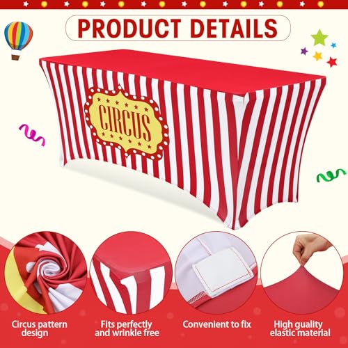Moukeren Carnival Spandex Table Cloth - Red & White Circus 6ft