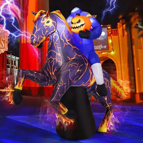 6FT Halloween Headless Horseman Inflatable Decor with LEDs for Outdoor Yard Party