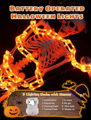 Halloween Chain Lights - 10.4 Ft 175 LED Orange String Lights with Battery & USB - IP65 Waterproof