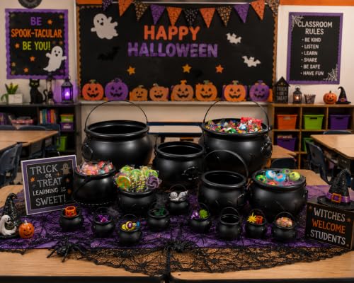 Halloween Cauldron Set - Black Plastic Buckets for Party Decor, 15 Pieces