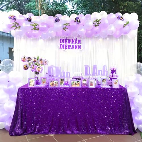 QueenDream Purple Sequin Tablecloth 90x90 Inch Halloween Birthday Xmas Decorations