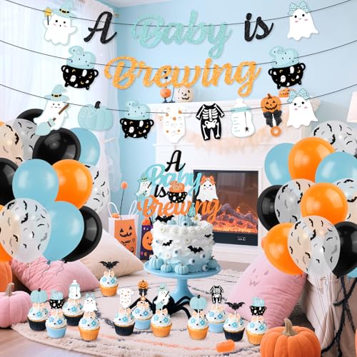 Halloween Baby Shower Decorations Set with Banners Balloons and Cake Toppers
