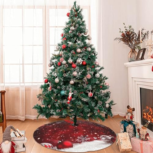 Christmas Tree Skirt 36 Inch Red Ball Winter Xmas Decor - Variation C01