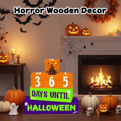 Purple Halloween Countdown Wooden Table Decor - 7 Pcs Farmhouse Holiday Decorations