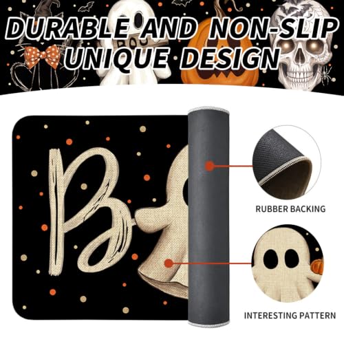 Halloween Kitchen Mat Decor Non Slip Washable Set of 2 - Black Halloween Elements