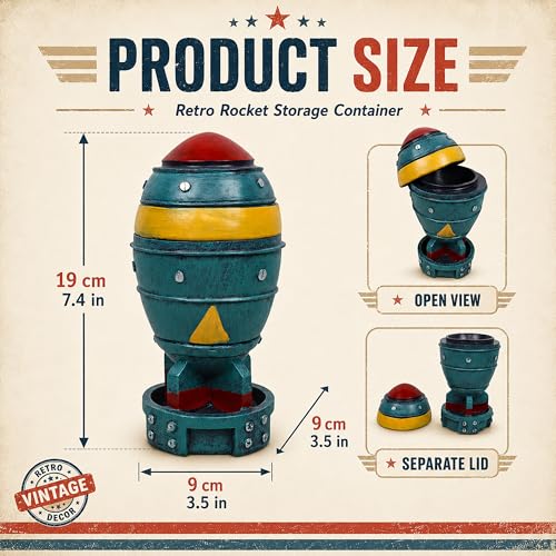 Mini Nuke Rocket Model Figurine with Storage Box - Retro Sci-Fi Desk Decor