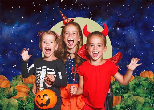 XCKALI 8x6FT Moon Pumpkin Starry Night Halloween Backdrop - Vinyl Photography Background