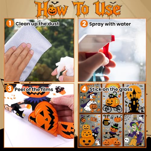 Halloween Window Clings Decor - 8 Large Electrostatic Stickers for Doors and Windows