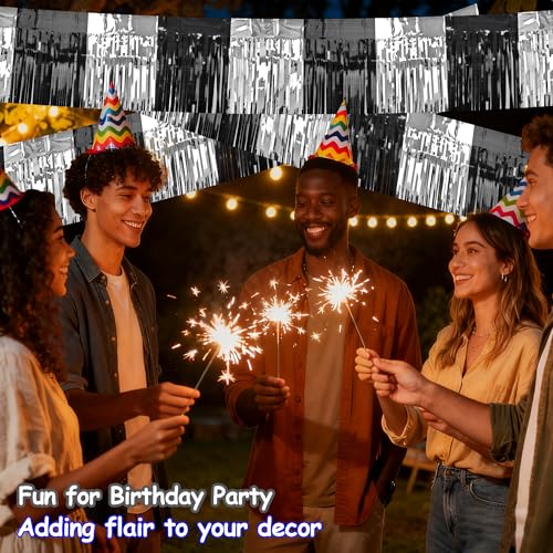 Black Silver Tinsel Streamers for Parade Floats & Party Decor - 4 Pack
