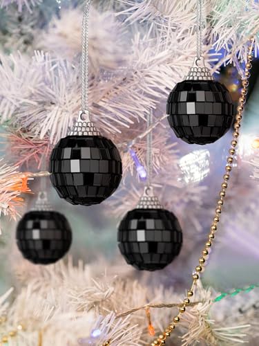 Mini Disco Balls Hanging Ornaments - Black, 24 Pack, 1.57 Inch