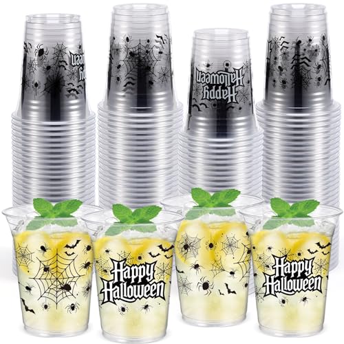 Black Spider Plastic Cups 12 oz Halloween Disposable Party Cups - 50 Pack