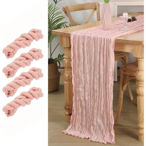 Dusty Pink Cheesecloth Table Runner 4 Pack - 35 x 120 Inches for Wedding Baby Shower Decor