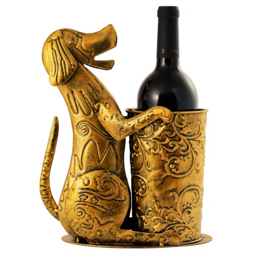 Yellow Retro Gold Dog-Shaped Wine Holder Metal Rack for Home & Dinning