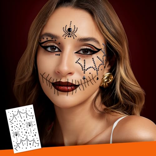 Halloween Face Gems Stickers - Red & Black Spider Web Variations of This Listing