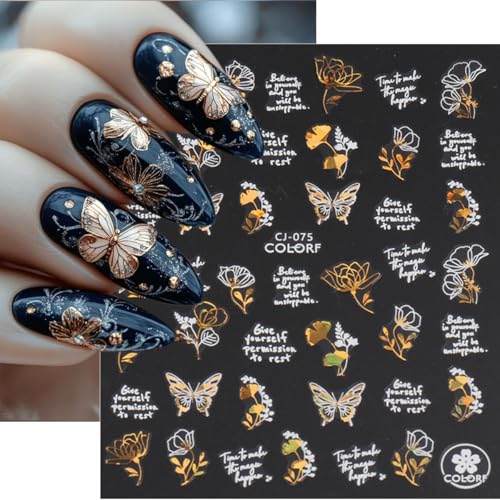 Fall Nail Stickers Set - Glitter Maple Leaf Butterfly Squirrel 3D Decals, Style 8