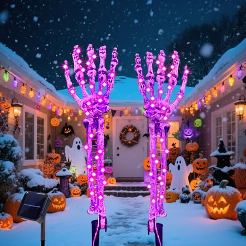 Purple Solar Skeleton Hand Lights 2 Pack - Halloween Yard Stakes