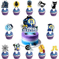 Gothic Cake Toppers Set - Black Cat Moon Halloween Birthday Decorations