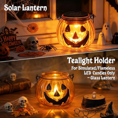 Halloween Pumpkin Solar Lantern 2 Pack - Glass Hanging Outdoor Light
