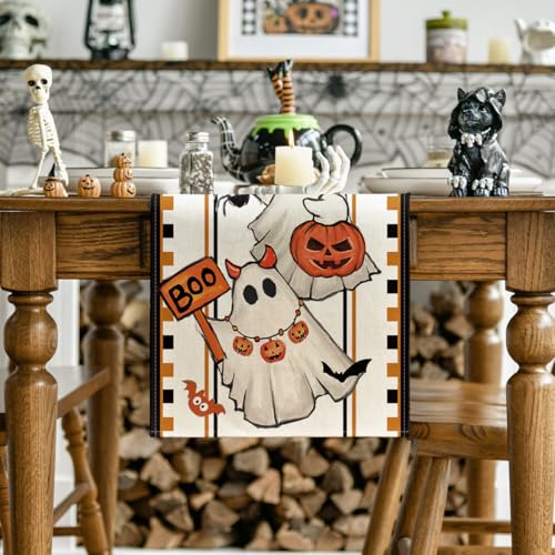 Halloween Table Runner 13x108 Inch Beige Spun Polyester Home Decor - Artoid Mode
