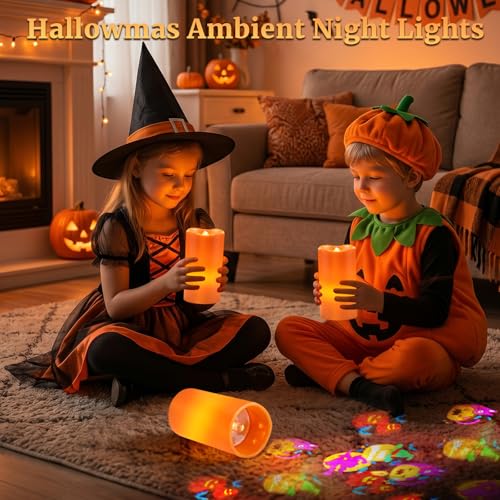 Hallowmas Flameless Candle Projector Light with Pumpkin Projection - Orange - Hallowmas