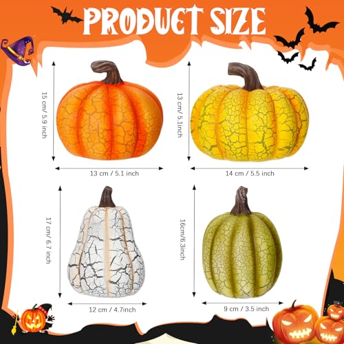 Fall Resin Pumpkin Figurines Set of 4 | Rustic Autumn Tabletop Decor