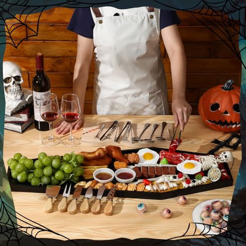 Halloween Coffin Charcuterie Board Set with Skull Stand and Utensils - 32 Inch Spooky Serving Platter