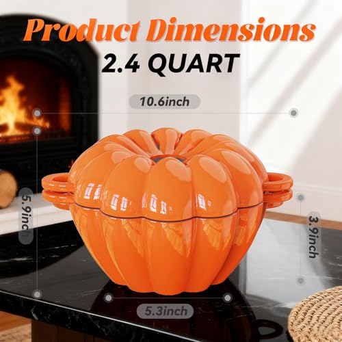 Cast Iron Pumpkin Shape Wood Stove Steamer - 2.4 Quart Fireplace Humidifier, Orange Decor