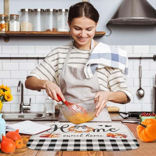 Sanwarm Fall Pumpkin Absorbent Dish Drying Mat - 16 x 18 Inches, Home Sweet Variation