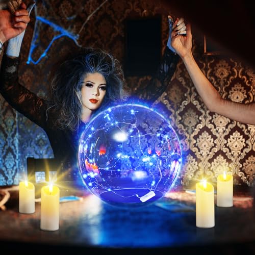 14 Inch Clear Acrylic Globe Decoration with Blue Light String for Halloween
