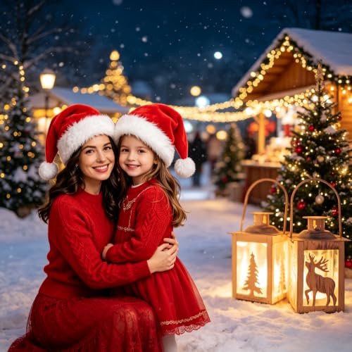 2-Pack Christmas Santa Hats for Adults Kids Baby - Red Velvet Double Thick Unisex Holiday Party Hat