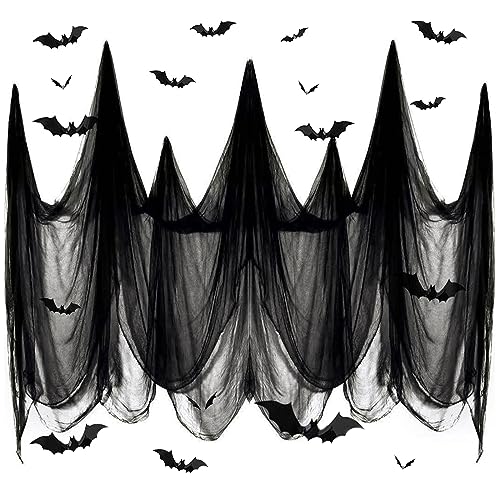 Large Black Halloween Creepy Cloth with Bat Decorations - 400 x 85 Inches