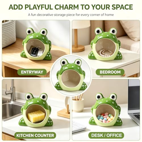Ceramic Frog Candy Dish - Big-Mouthed Decorative Jewelry & Key Bowl - Frog Variation
