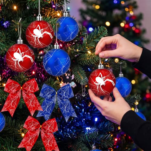 Syhood Spider Christmas Tree Ornaments Set - 24 Pc Holiday Decorations with Web & Bows
