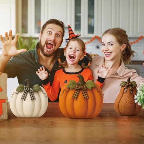 Fall Pumpkin Decorations Wooden Pumpkin Set - Orange, 3 Pieces, Rustic Home Decor